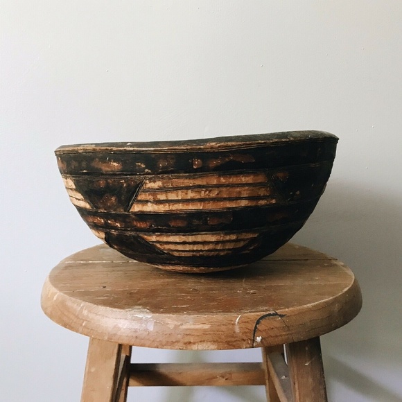 Antique Other - Antique African Ethnic Hand-Carved Wood Milk Bowl